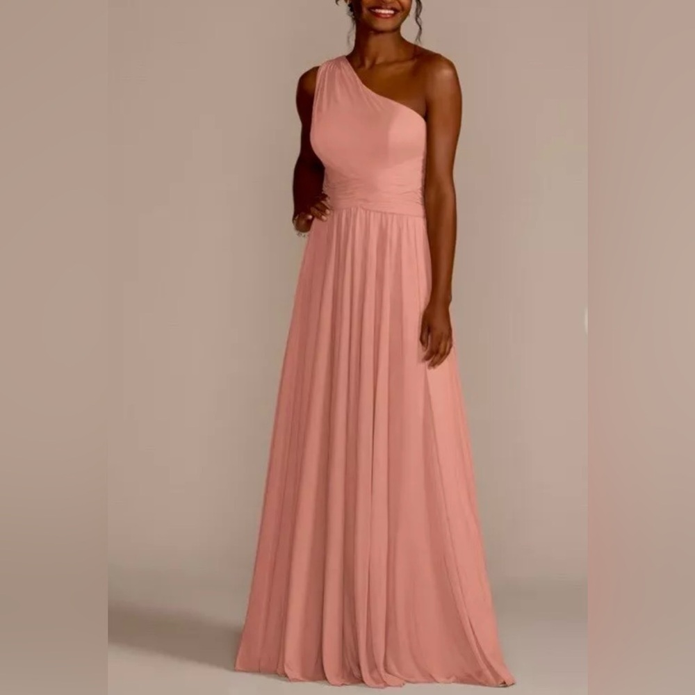 🎀 NWT David's Bridal One Shoulder Mesh Bridesmaid Dress Full Skirt SZ 16